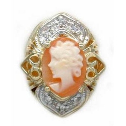 B1303 14K SLIDE WITH CAMEO & 6 DIAMONDS 